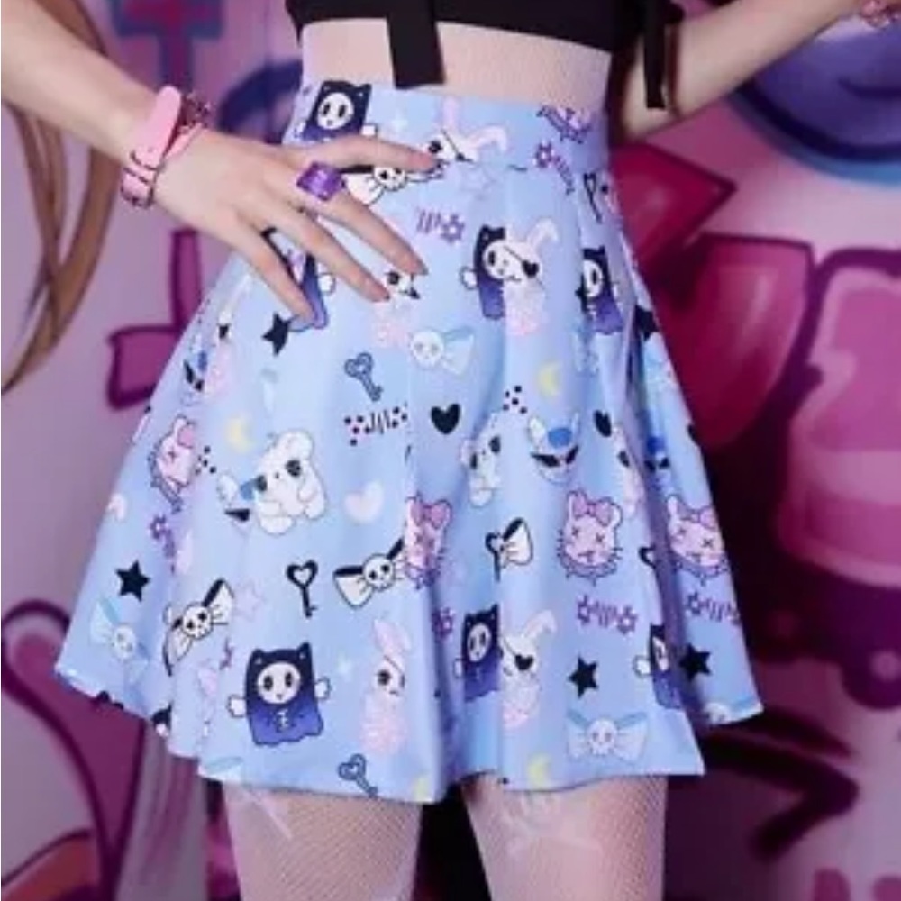 Romwe Pleated Cartoon Kawaii Skull Punk Animal Skirt US 6